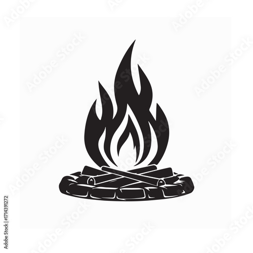 Burning Flame in Fire Pit Logo Vector Illustration Isolated on White Background