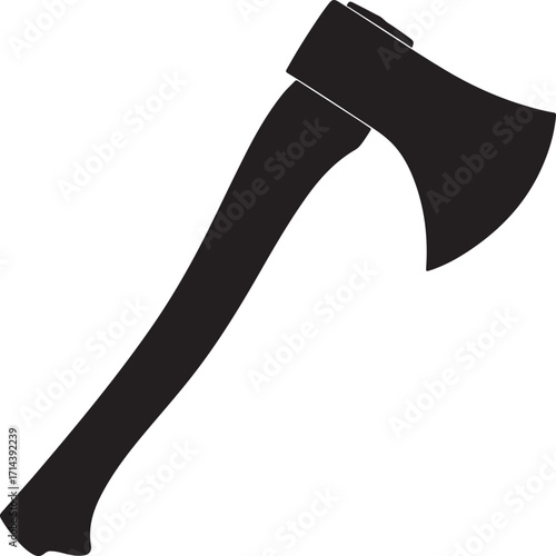 black silhouette of axe on white background, vector.