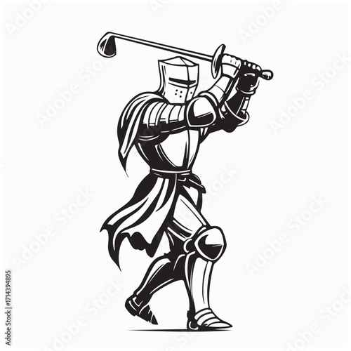 Medieval Knight Playing Golf Vector image on white background