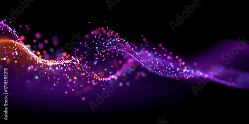 Vibrant digital wave with glowing pink and orange particles on black background