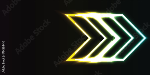 Triple neon arrows pointing right, glowing brightly against a dark background.