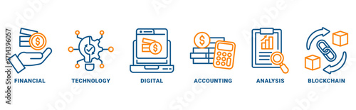 Fintech icon set vector concept with icon of financial, technology, digital, accounting, analysis, blockchain 