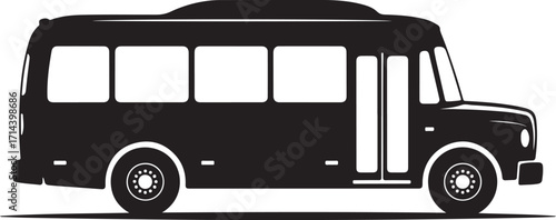 black silhouette of bus on white background, vector