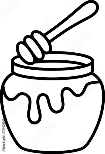 Hand drawn honey jar with dipper sweet drips line art vector