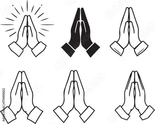 Prayer and Respect Icon – Namaste Emoji, Folded Hands Thank You Sign Vector