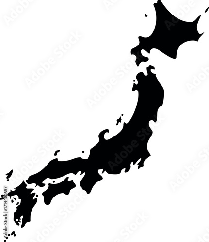 Japan map silhouette isolated vector outline geography travel tourism vector