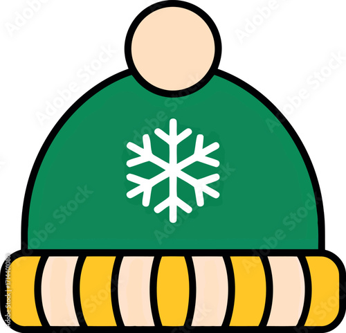 Cozy green winter hat snowflake icon warm bobble hat for cold weather vector