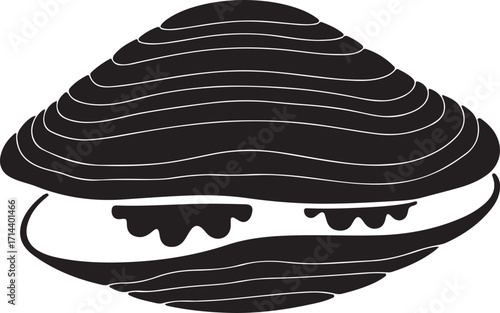 black silhouette of clam on white background, vector