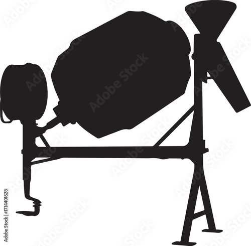 black silhouette of concrete mixer on white background, vector