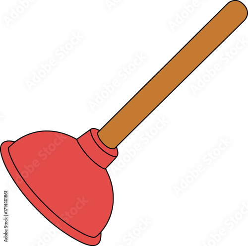 Red plunger with wooden handle isolated on white vector