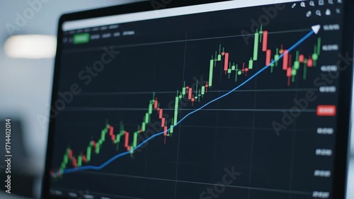 Wallpaper Mural Stock Market Uptrend on Laptop Screen - Close-up shot of a laptop screen displaying a stock market chart showing an upward trend. Torontodigital.ca