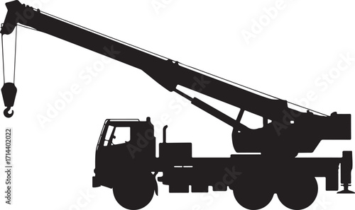  black silhouette of crane truck on white background, vector