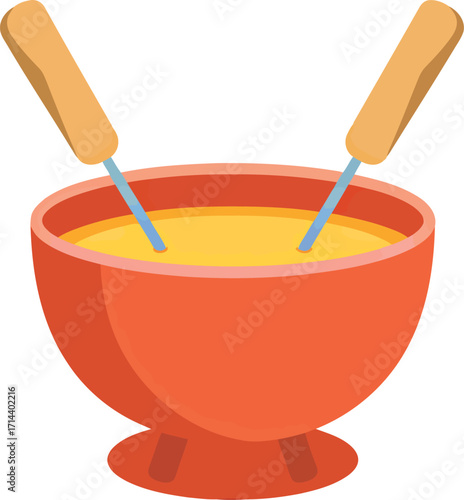 Delicious cheese fondue warm bowl with forks ready to serve vector