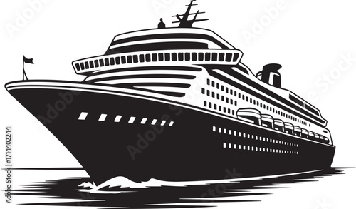 black silhouette of cruise ship on white background, vector