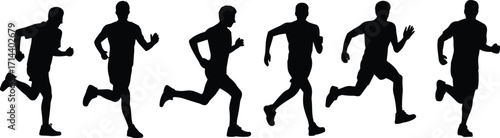 Silhouette illustration of runners in motion, jogging and sprinting, athletic exercise, fitness activity, outdoor training, sports performance, health lifestyle concept, vector design