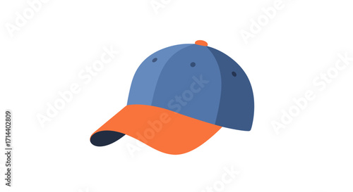 Blue and orange baseball cap, flat lay product shot against a white background, showcasing a casual style with a clean and simple design.