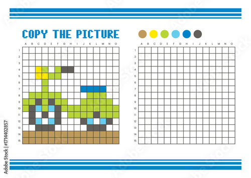 Copy the picture grid drawing worksheet for kids. Pixel art scooter