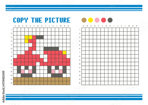 Copy the picture grid drawing worksheet for kids. Pixel art scooter