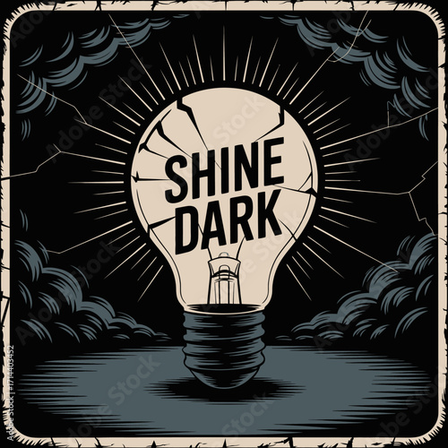 Concept of resilience and hope broken light bulb radiating light message shine dark symbolizing inner strength and persistence through adversity vector