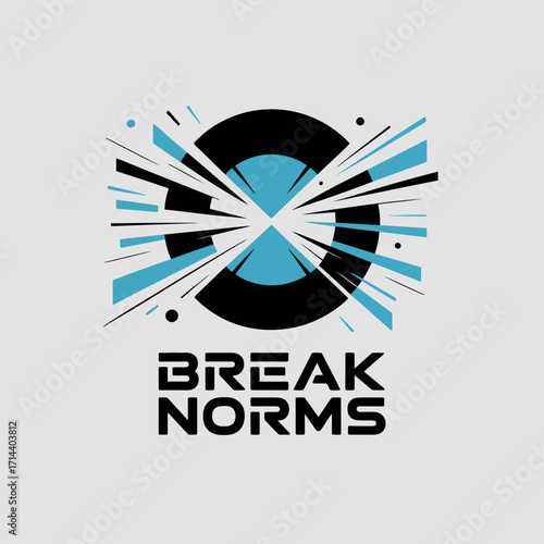 Abstract circular logo design break norms with explosive geometric shapes and digital glitch effects for creative branding and modern identity vector