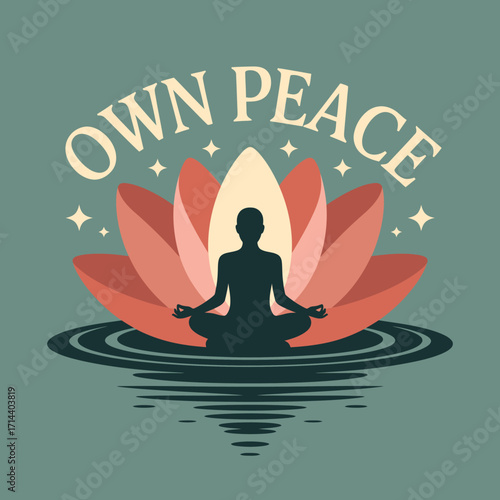 Meditating person silhouette zen lotus flower calmness inner peace serenity spiritual yoga mindfulness concept own peace message vector