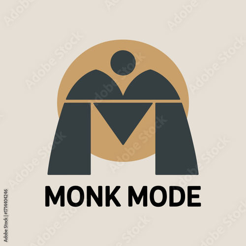Serene monk mode logo abstract minimalist design concept for tranquility and focus bold block font modern graphic emblem vector