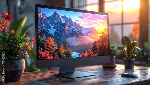 Computer Monitor Mockup With Glare On The Screen 