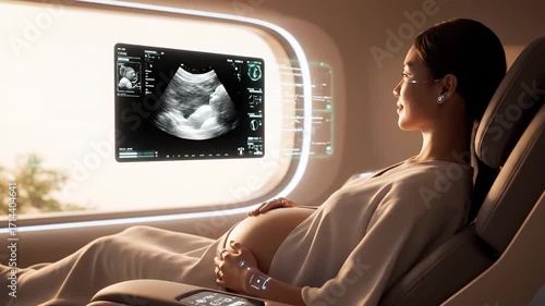 Glowing green heartbeat line across patient's chest. Medical monitoring in warm lighting. Digital healthcare visualization.