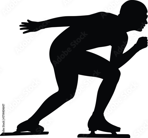 Silhouette of speed skater athlete in motion, professional ice skating sports illustration, winter competition, fast skating action, endurance, fitness, performance, training