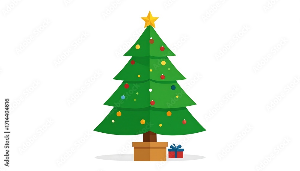 Fototapeta premium Christmas tree with ornaments and a gift