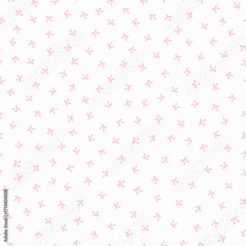 Cute coquette vector ditzy seamless pattern pink ribbon bow background. Pink white preppy feminine romantic backdrop for textile, fabric, wallpaper, wrapping. Tossed repeat baby girl shower, nursery