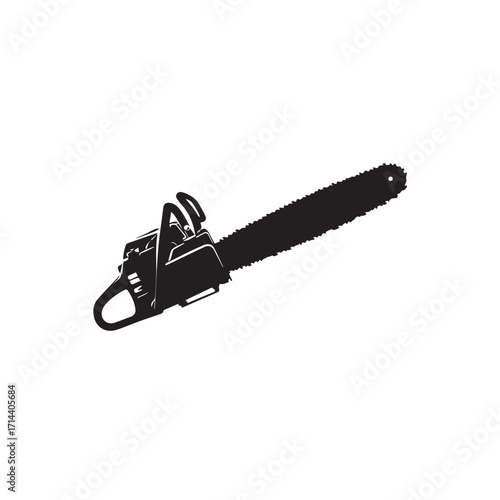Black Silhouette of a Chainsaw Isolated on White Background