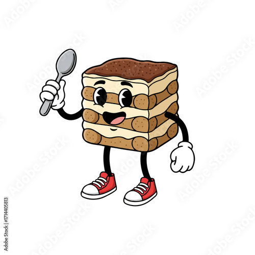 Cartoon Tiramisu Character with Spoon A Whimsical Culinary Delight