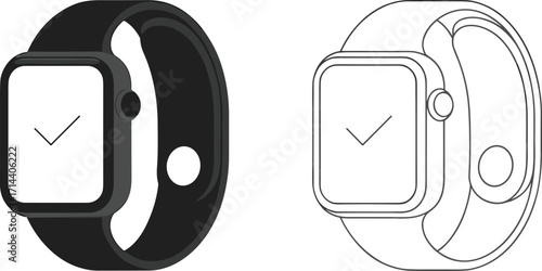 Smartwatch vector illustration in solid and outline style, isolated on white background, perfect for technology, wearable devices, fitness tracking, digital accessories, modern gadget design