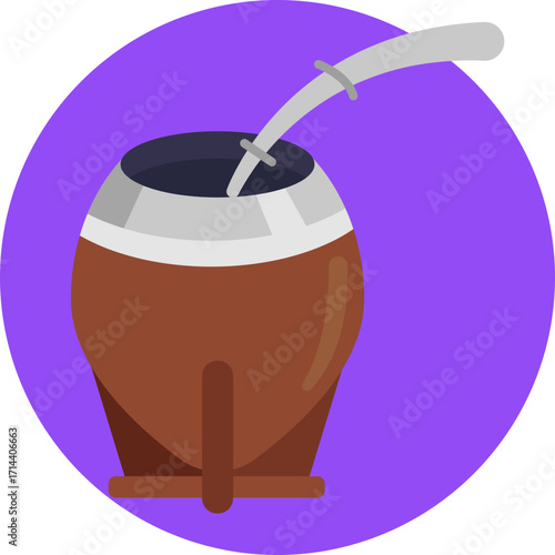 A traditional Argentine gourd cup used to drink yerba mate through a metal straw.