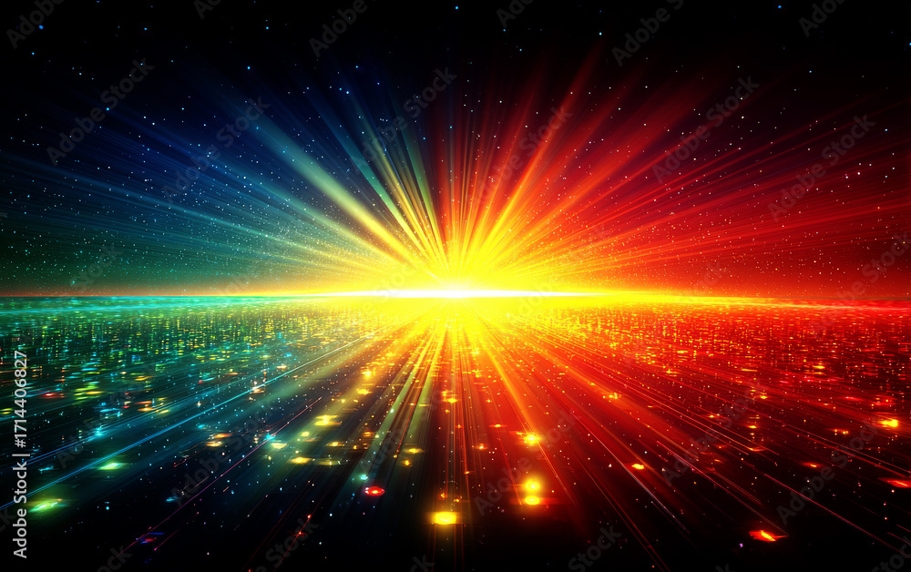Obraz premium Vibrant and colorful light rays spreading out in a cosmic scene