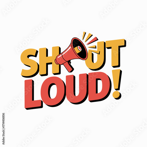 Shout loud bold type with megaphone sound waves dynamic bold lettering announcing news or making a statement vector