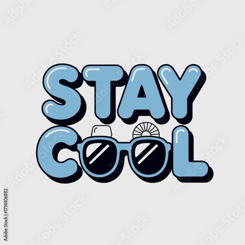 Stay cool bold blue text with sunglasses design stylish modern font for summer vibes and refreshment vector