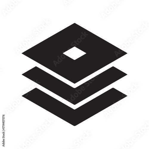 Stacked Black Geometric Shapes Diamond, Chevron Arrows, Layered Icon