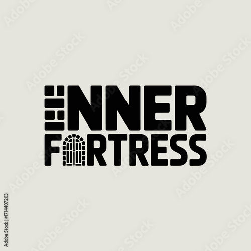 Bold modern logo design featuring the inner fortress text and an ornate archway emblem for security and strength brands vector
