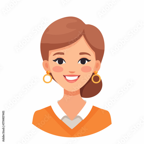 Friendly smiling business woman avatar with brown hair, a professional and positive character portrait concept for a user profile