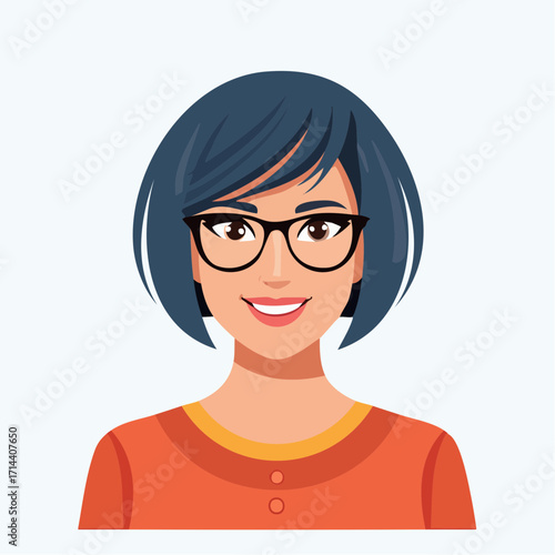 Woman with Glasses, Smiling Person Avatar Vector Illustration