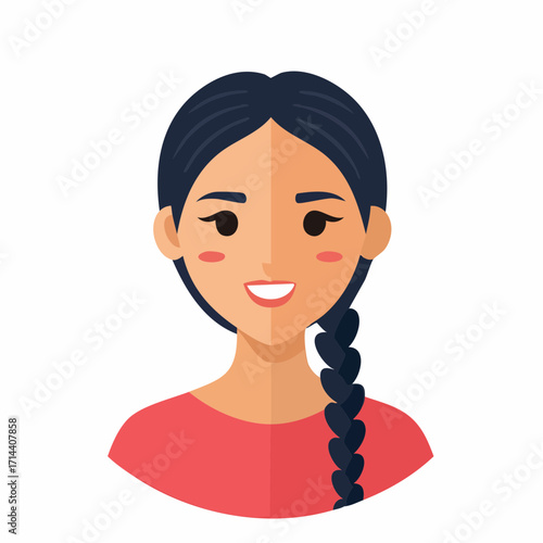 Smiling Woman with Braid A Flat Icon Illustration