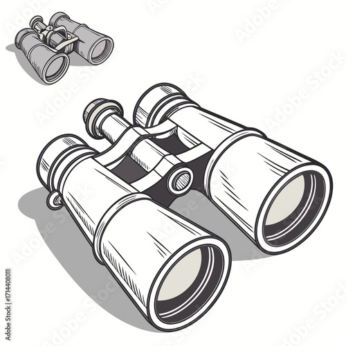 Binoculars vector illustration optical instrument for viewing distant objects spyglass, field glasses, telescope hand drawn sketch style