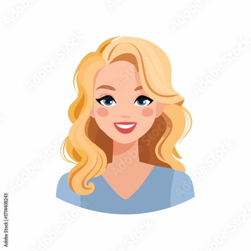 Smiling Blonde Woman Illustration Portrait of a Happy Young Lady