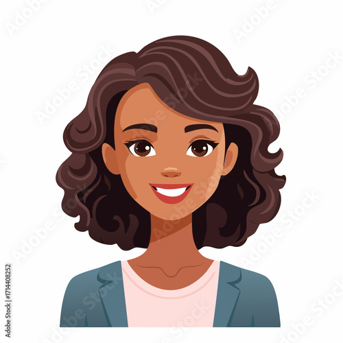 Beautiful smiling African American businesswoman with curly hair. Vector illustration of a professional black woman's portrait avatar