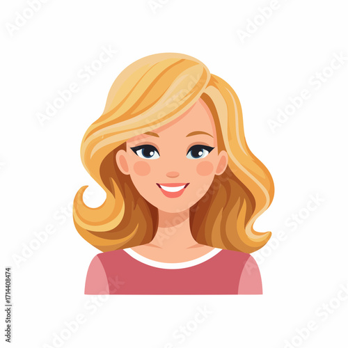 Vector illustration of a smiling blonde young woman, exuding happiness and a friendly, positive demeanor, perfect for avatars or profile pictures