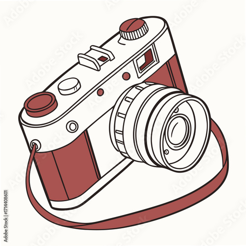 Retro camera illustration, capturing the essence of vintage photography with its classic design and nostalgic charm in a simple and elegant style