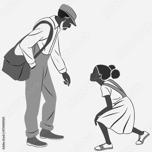 A heartwarming scene of an older man interacting with a young girl, showcasing a connection between generations, the image captures a moment of learning