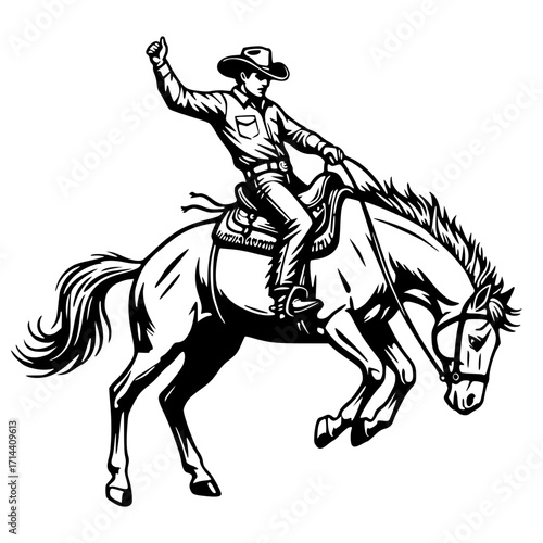 Rodeo cowboy riding a bucking horse, western svg, cowboy svg, rodeo sport svg, horse riding svg